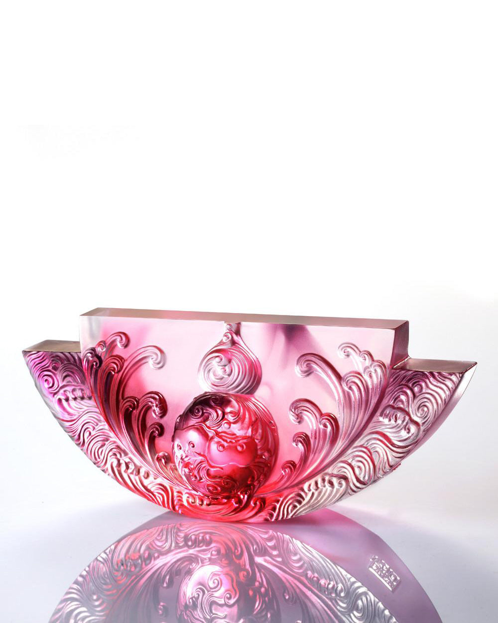 LIULI Crystal Art Crystal Hulu, The Beauty of Harmony, Harmony Permeates the Land, Gold Red Purple