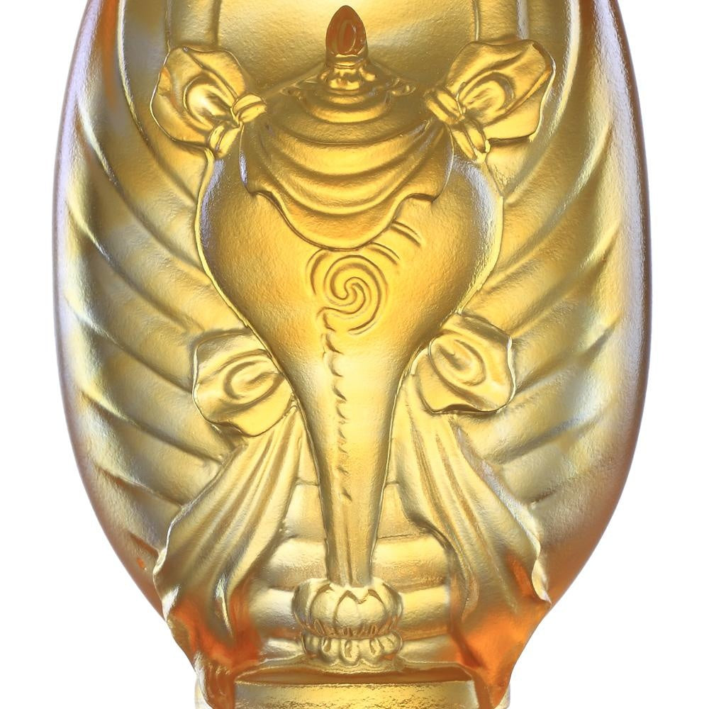 LIULI Crystal Art Crystal Feng Shui White Conch-Auspicious Sound, Eight Auspicious Offerings, Light Amber (Limited Edition)