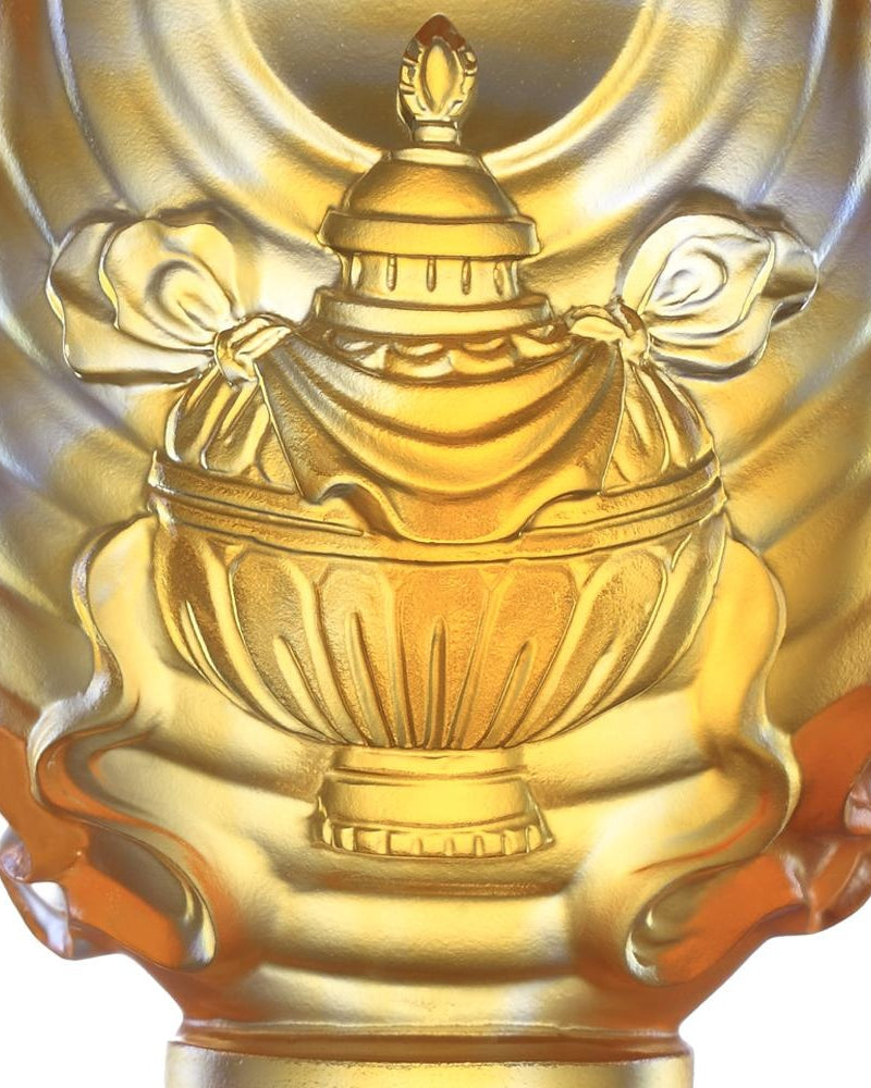 LIULI Crystal Art Crystal Feng Shui Vase of Treasures-Auspicious Wishes, Eight Auspicious Offerings, Light Amber (Limited Edition)