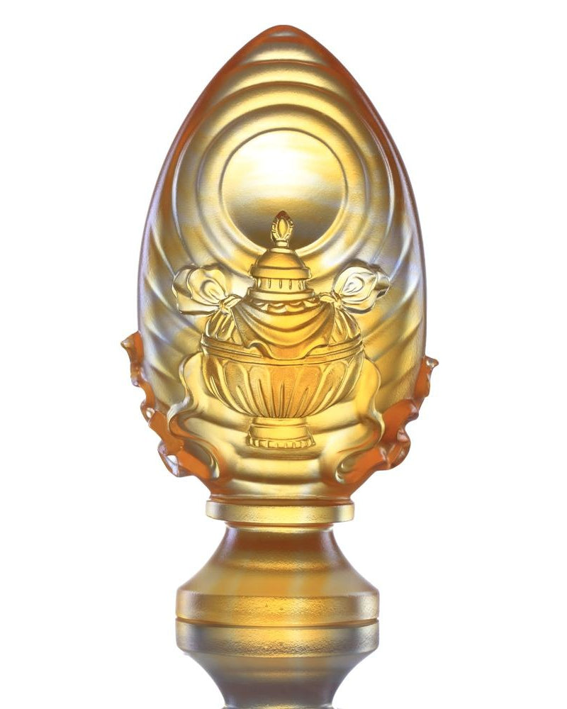 LIULI Crystal Art Crystal Feng Shui Vase of Treasures-Auspicious Wishes, Eight Auspicious Offerings, Light Amber (Limited Edition)