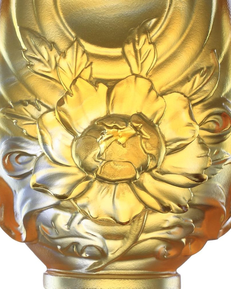 LIULI Crystal Art Crystal Feng Shui Lotus Flower-Auspicious Joyous Heart, Eight Auspicious Offerings, Light Amber (Limited Edition)