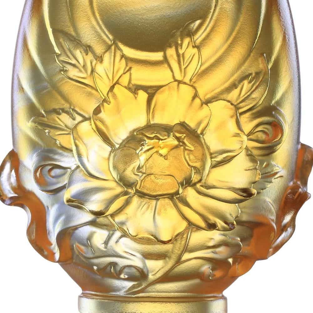 LIULI Crystal Art Crystal Feng Shui Lotus Flower-Auspicious Joyous Heart, Eight Auspicious Offerings, Light Amber (Limited Edition)