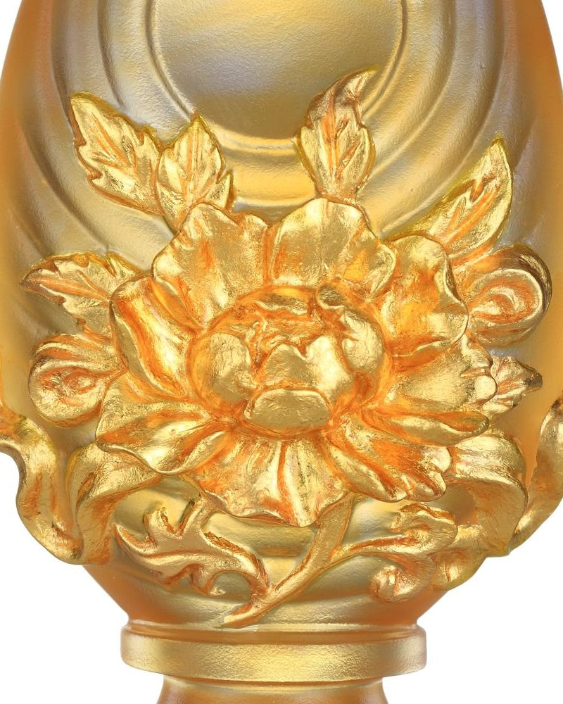 LIULI Crystal Art Crystal Feng Shui Lotus Flower-Auspicious Joyous Heart, Eight Auspicious Offerings, 24K Gold Gilded (Limited Edition)