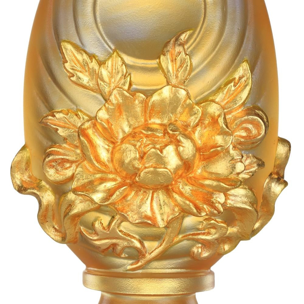 LIULI Crystal Art Crystal Feng Shui Lotus Flower-Auspicious Joyous Heart, Eight Auspicious Offerings, 24K Gold Gilded (Limited Edition)