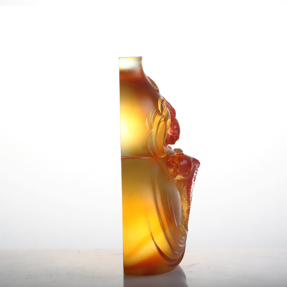 LIULI Crystal Art Crystal Hulu Gourd & Koi Fish, "Waters of Abundance"