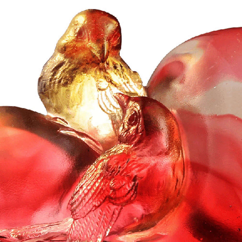 LIULI Crystal Art Bird on Heart Shape Figurine (Romance and Love) - "Amorous Words"