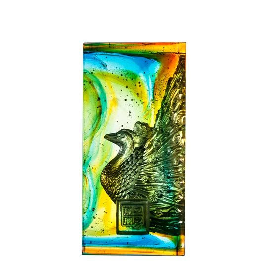 LIULI Crystal Art Crystal Peacock Paperweight, A Radiant Heart, Amber/Sky Blue