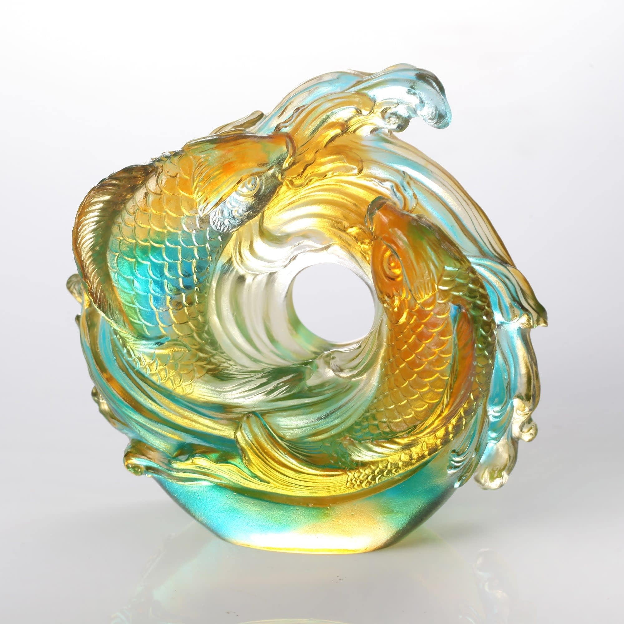 LIULI Crystal Art Crystal Koi Fish Sculpture, "Incomparable"