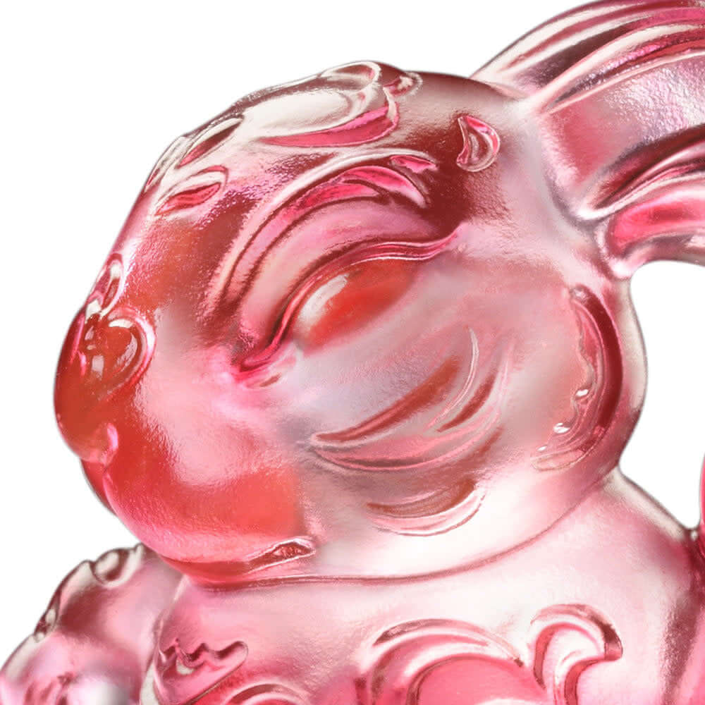 LIULI Crystal Art Crystal Bunny Rabbit Figurine - "Running Rabbit, Fortune with Each Step"