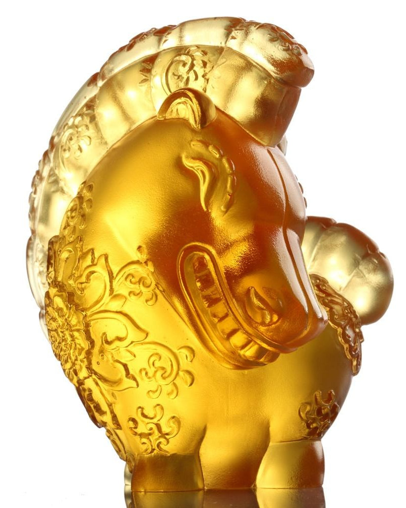 LIULI Crystal Art Crystal Year of the Horse "Jovial in Good Spirit" Chinese Zodiac Figurine in Amber (Limited Edition)