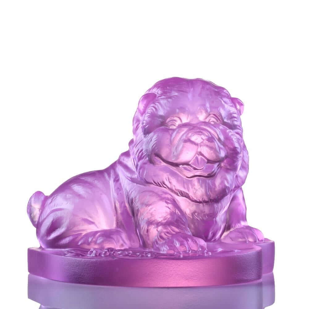 LIULI Crystal Art Crystal Chow Chow Dog "Only Love," Year of the Dog, Pinkish Red (Limited Edition)