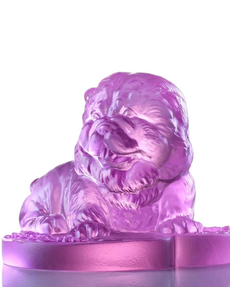 LIULI Crystal Art Crystal Chow Chow Dog "Only Love," Year of the Dog, Pinkish Red (Limited Edition)