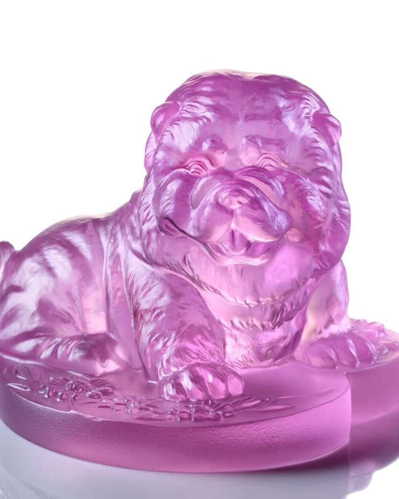 LIULI Crystal Art Crystal Chow Chow Dog "Only Love," Year of the Dog, Pinkish Red (Limited Edition)