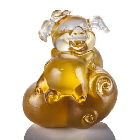 LIULI Crystal Art Crystal "Fortune and Fulfillment" Piglet in Light Amber (Limited Edition)