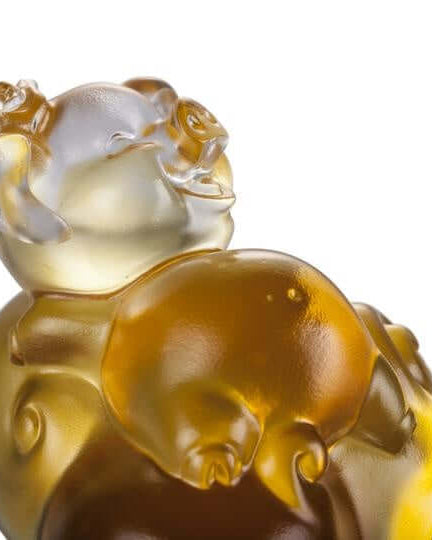 LIULI Crystal Art Crystal "Fortune and Fulfillment" Piglet in Light Amber (Limited Edition)
