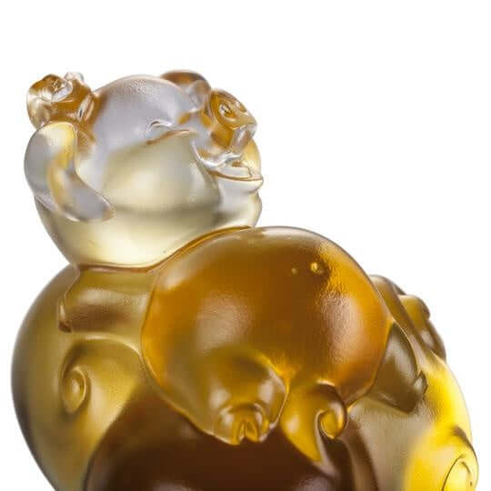 LIULI Crystal Art Crystal "Fortune and Fulfillment" Piglet in Light Amber (Limited Edition)