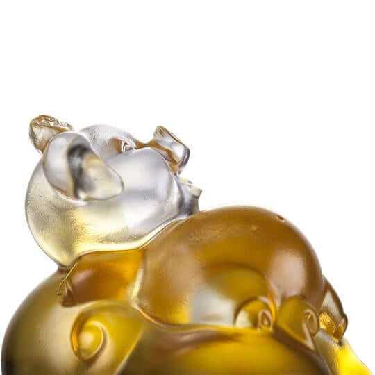 LIULI Crystal Art Crystal "Fortune and Fulfillment" Piglet in Light Amber (Limited Edition)