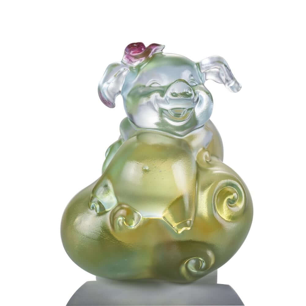LIULI Crystal Art Crystal "Fortune and Fulfillment" Piglet in Sky Blue & Clear Amber (Limited Edition)
