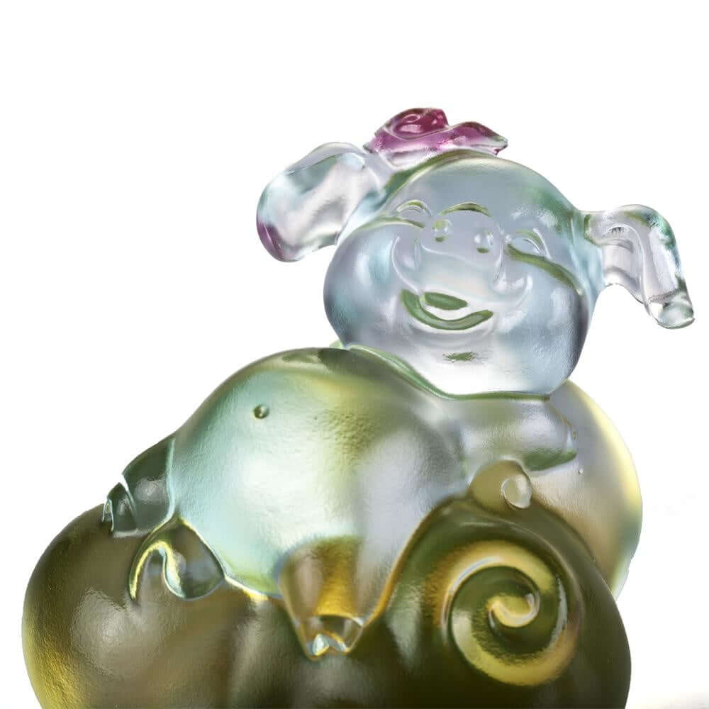 LIULI Crystal Art Crystal "Fortune and Fulfillment" Piglet in Sky Blue & Clear Amber (Limited Edition)