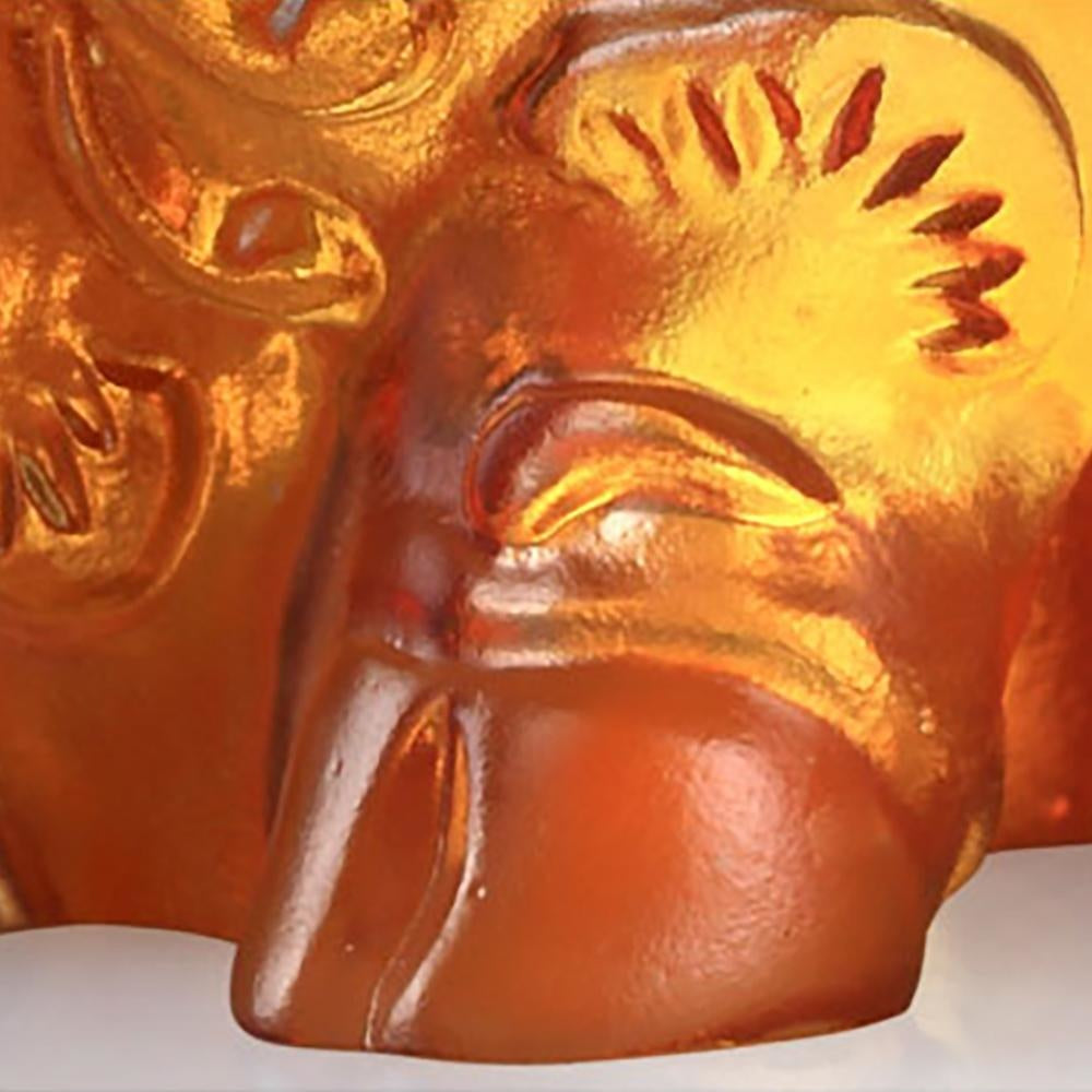 LIULI Crystal Art Crystal Year of the Pig "Piglet of Fortune" Chinese Zodiac Figurine in Dark Amber/Light Amber (Limited Edition)