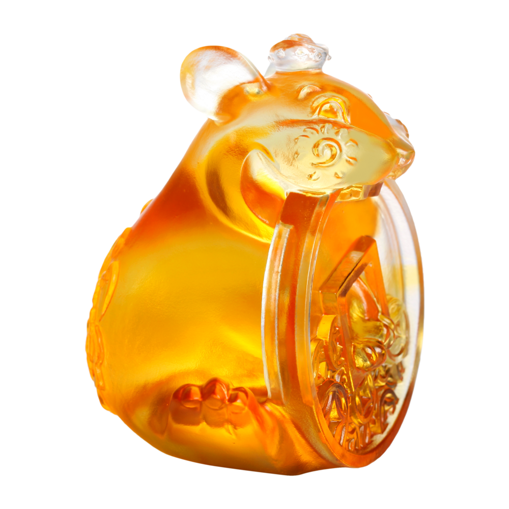LIULI Crystal Art Crystal Mouse "Unshakable" (Limited Edition) Zodiac Sculpture (Dark Amber / Light Amber)