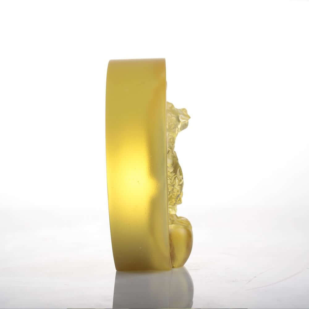 LIULI Crystal Art Crystal "The Joyful Spirit of the Ox" Paperweight in Gold