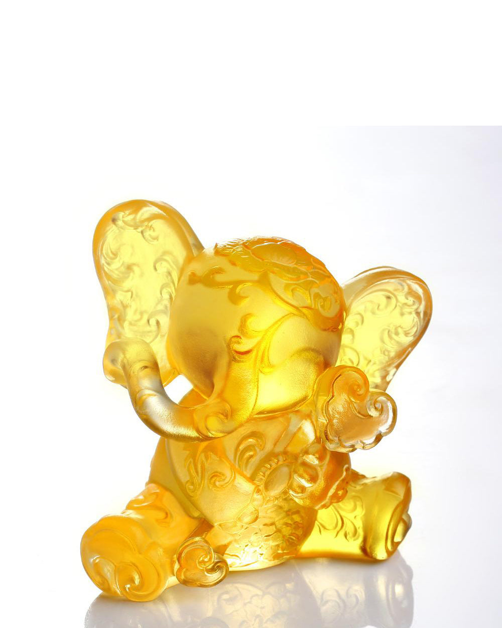 LIULI Crystal Art LIULI Crystal Elephant Sculpture "Lucky Little Elephant" in Gold