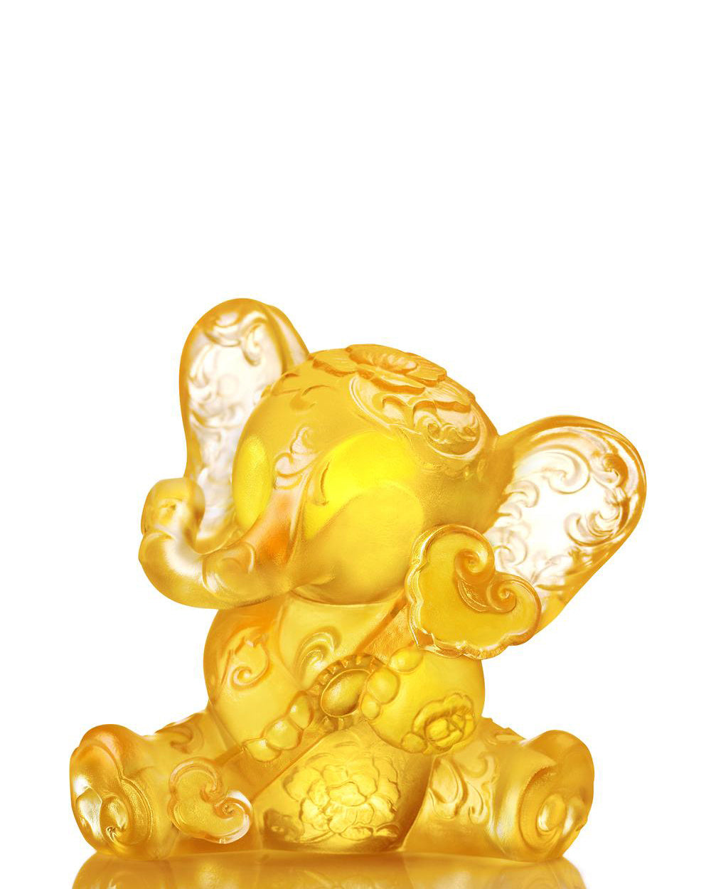 LIULI Crystal Art LIULI Crystal Elephant Sculpture "Lucky Little Elephant" in Gold