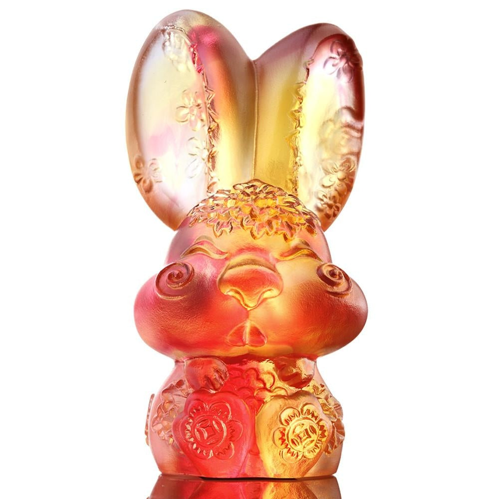 LIULI Crystal Art Crystal Year of the Rabbit "Darling" Chinese Zodiac Figurine in Amber/Gold Red (Limited Edition)