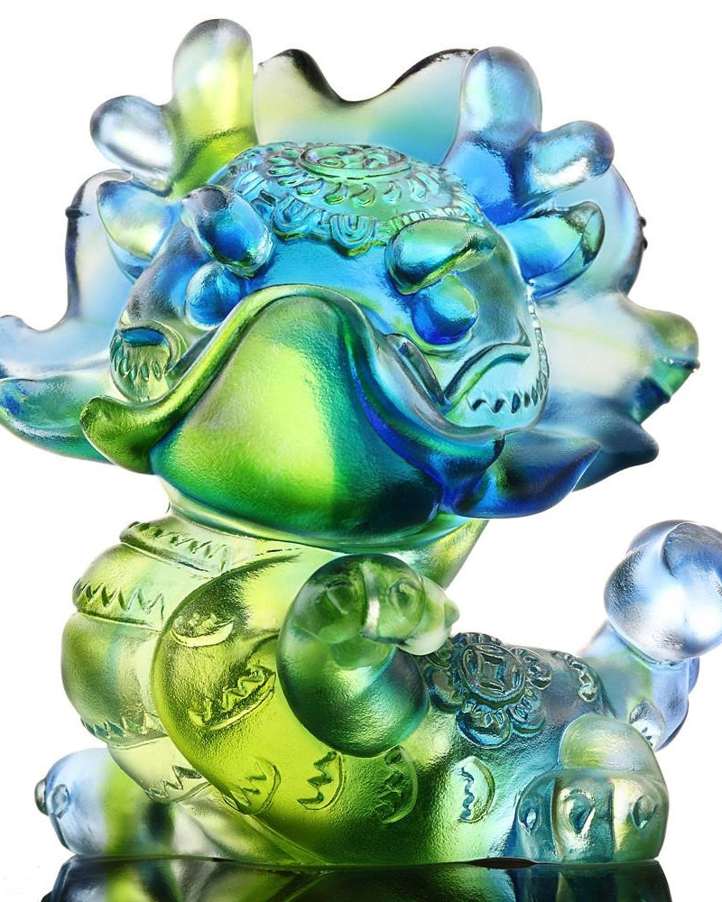 LIULI Crystal Art Crystal Year of the Dragon Chinese Zodiac Figurine "So Spirited" in Bluish/Green (Limited Edition)
