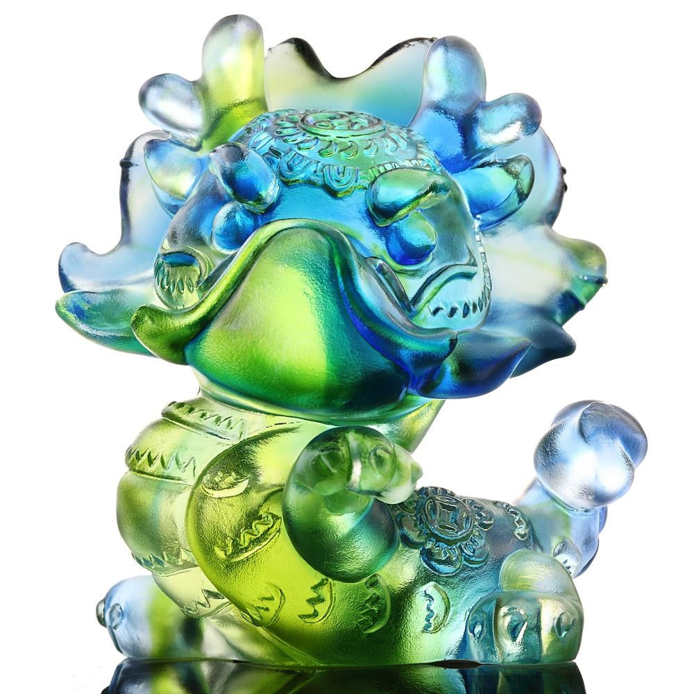 LIULI Crystal Art Crystal Year of the Dragon Chinese Zodiac Figurine "So Spirited" in Bluish/Green (Limited Edition)