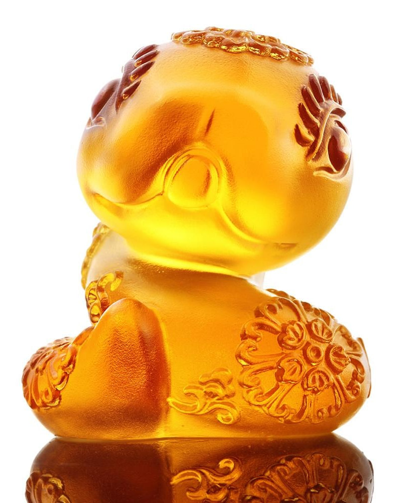 LIULI Crystal Art Crystal Year of the Snake "Serpentine" Chinese Zodiac Figurine in Amber (Limited Edition)