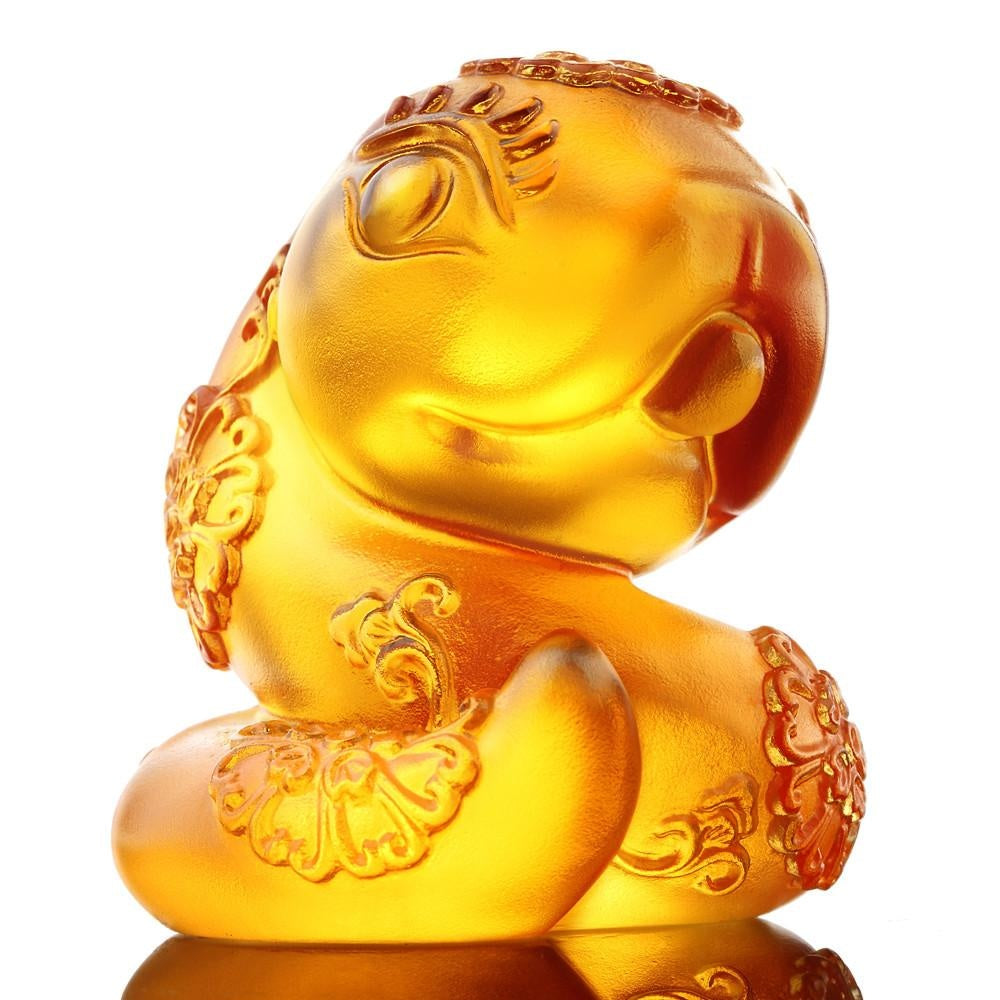 LIULI Crystal Art Crystal Year of the Snake "Serpentine" Chinese Zodiac Figurine in Amber (Limited Edition)