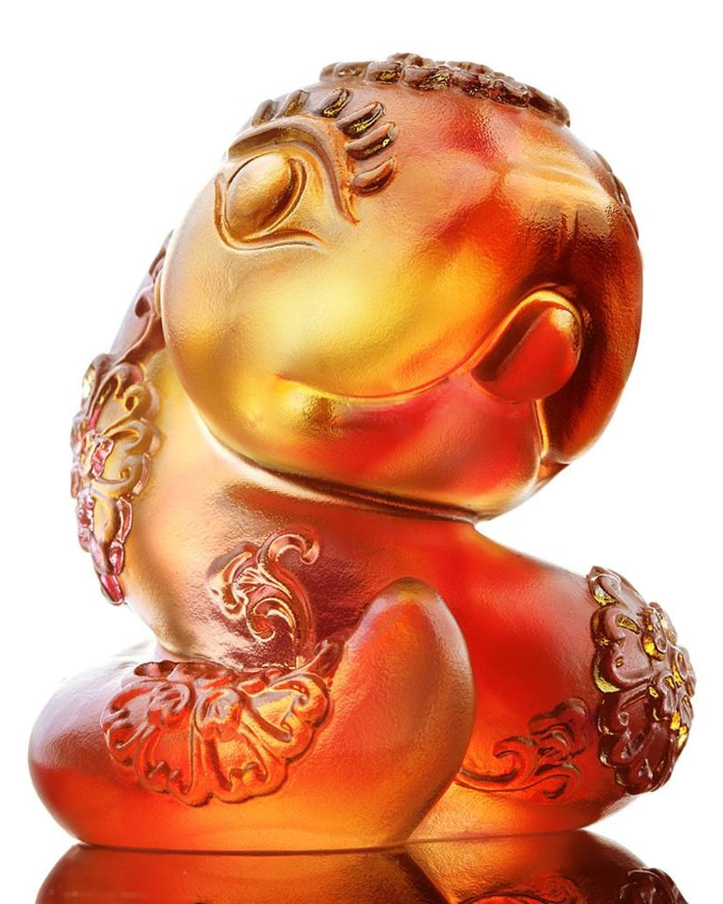 LIULI Crystal Art Crystal Year of the Snake "Serpentine" Chinese Zodiac Figurine in Amber/Gold Red (Limited Edition)