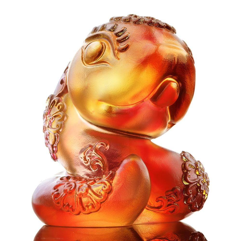 LIULI Crystal Art Crystal Year of the Snake "Serpentine" Chinese Zodiac Figurine in Amber/Gold Red (Limited Edition)