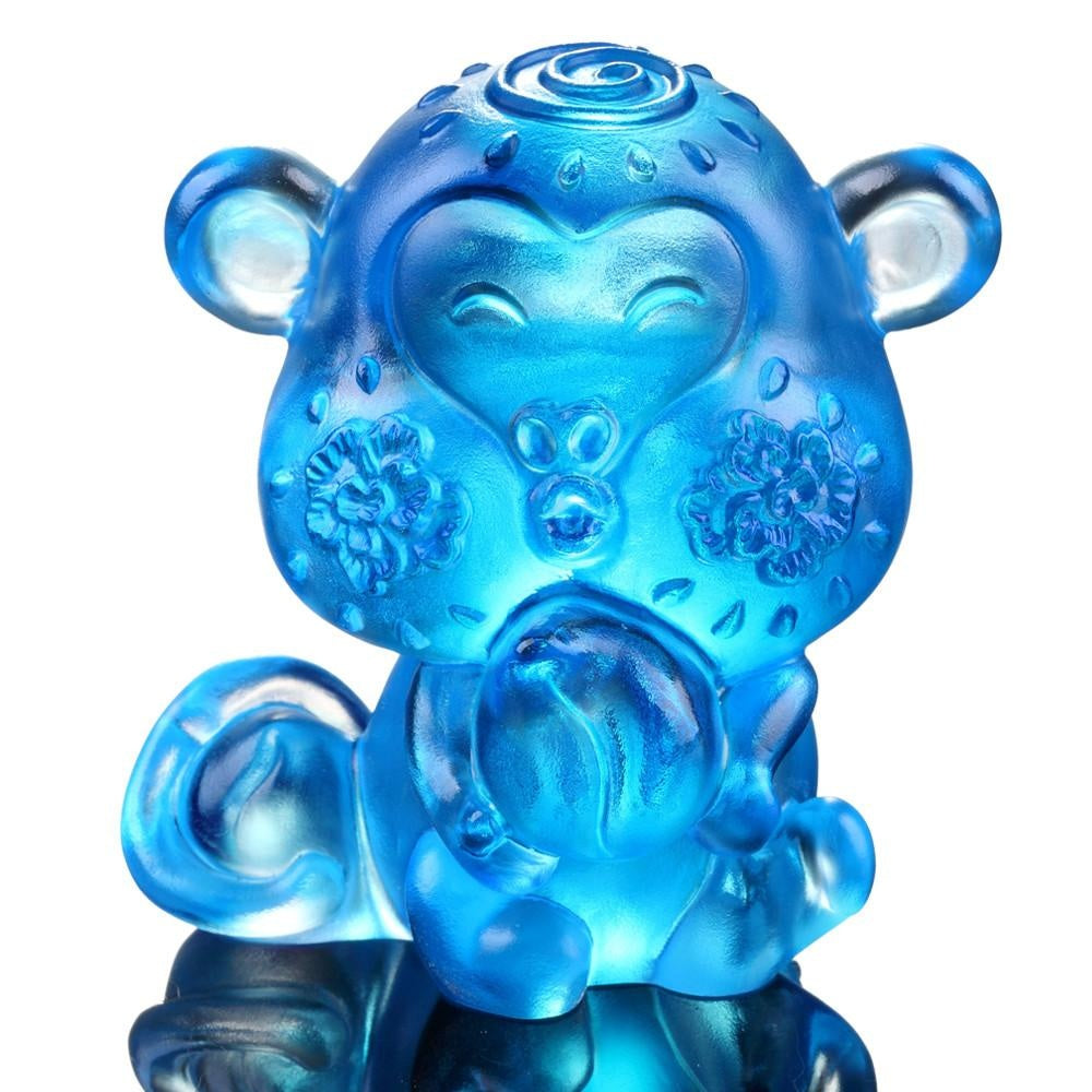 LIULI Crystal Art Crystal Year of the Monkey "Little Saint" Chinese Zodiac Figurine in Sky Blue (Limited Edition)