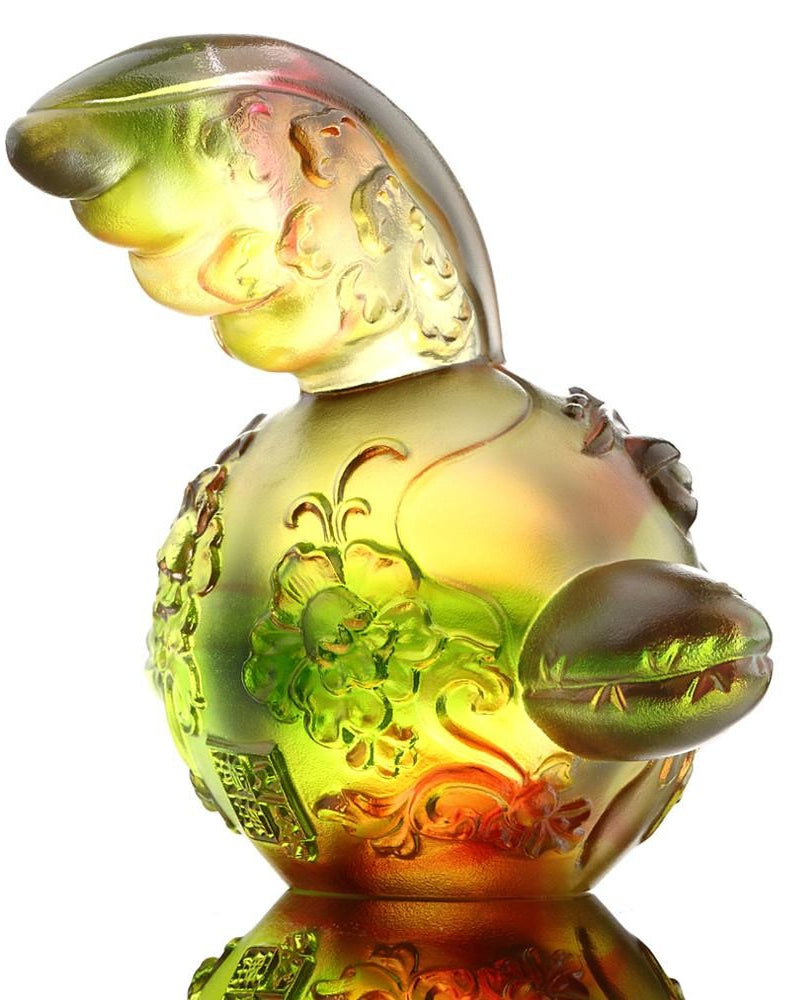 LIULI Crystal Art Crystal Year of the Rooster "The First Call" Chinese Zodiac Figurine, Gold Red/Green (Limited Edition)