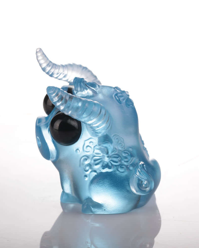 LIULI Crystal Art Chinese Year of the Ox Crystal Sculpture "We Are Remarkable"