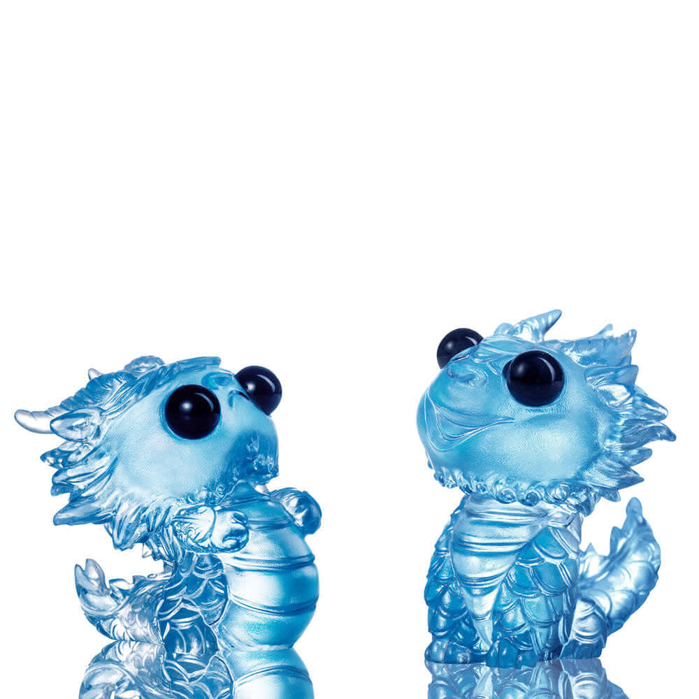 LIULI Crystal Art Chinese Year of the Dragon Crystal Sculpture, One and the Same- Mythic Dragons