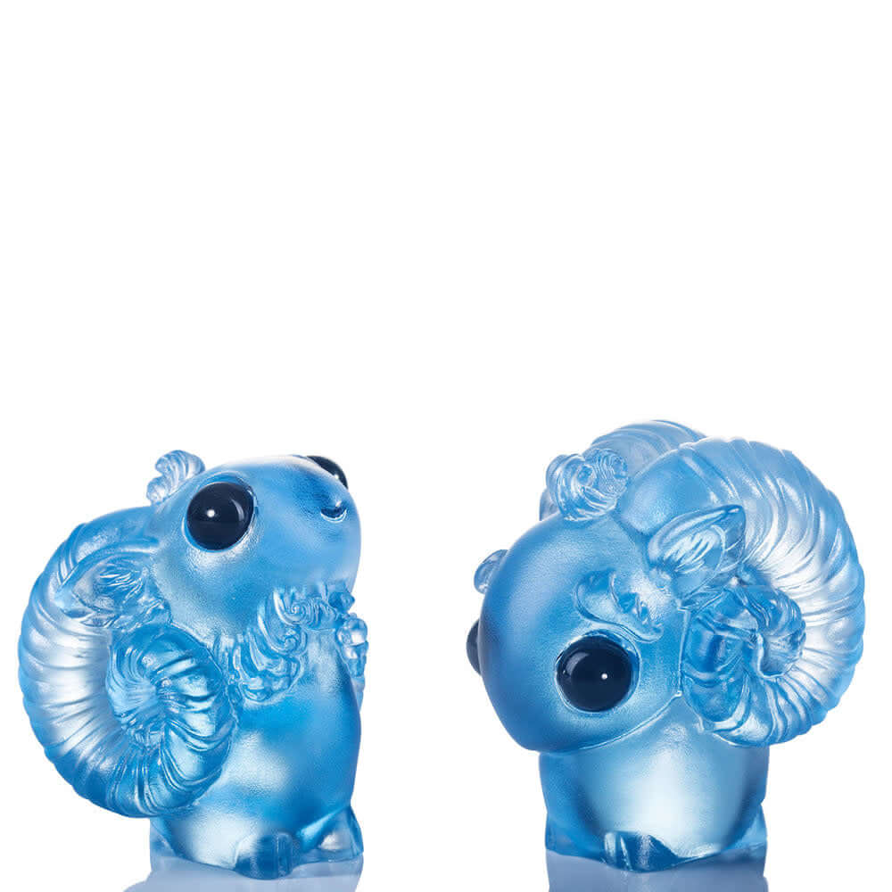 LIULI Crystal Art Chinese Year of the Ram Crystal Sculpture, One and the Same- Beauty Rising