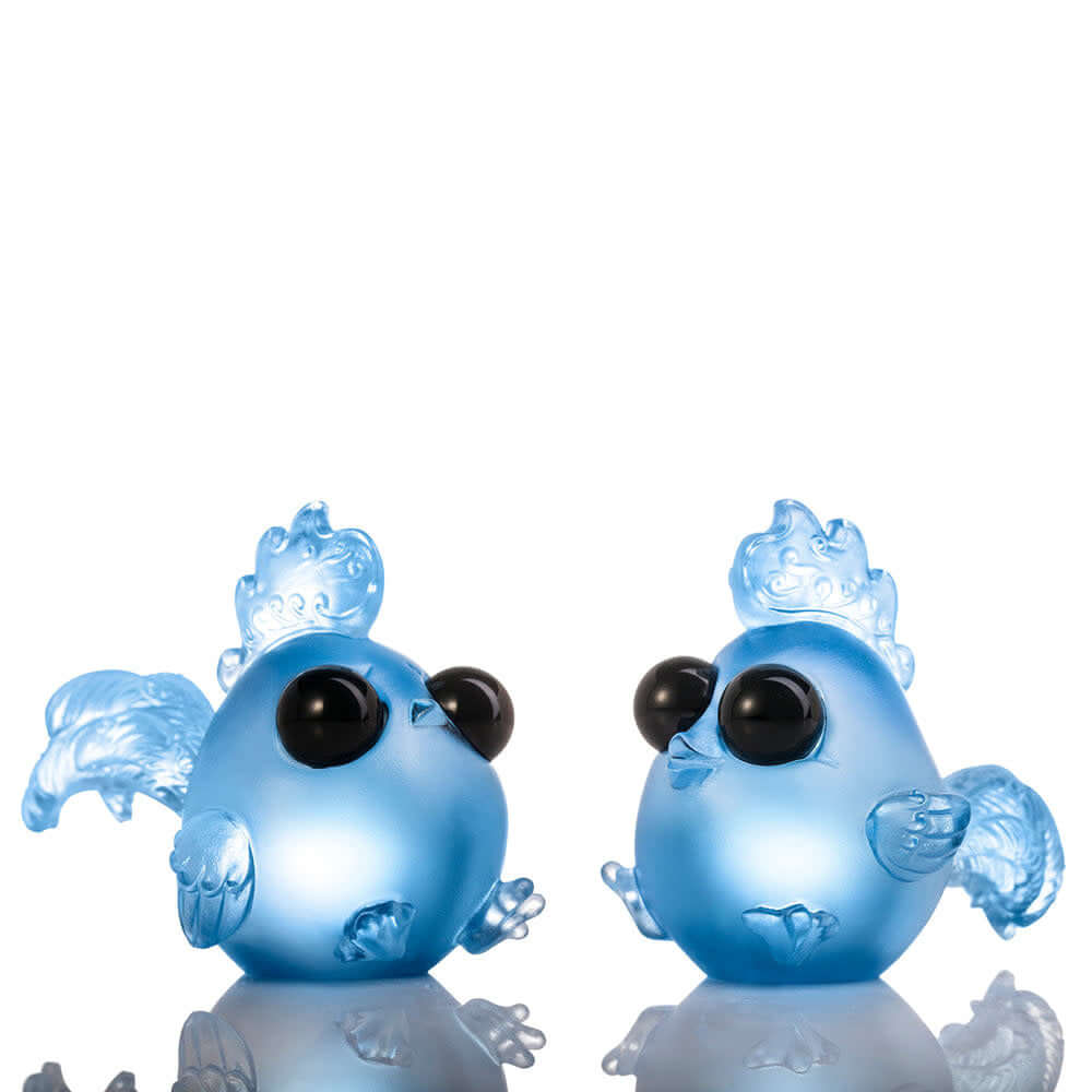 LIULI Crystal Art Chinese Year of the Rooster Crystal Sculpture, One and the Same-Champs