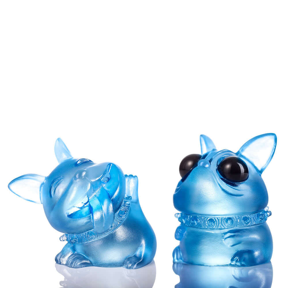 LIULI Crystal Art Chinese Year of the Dog Crystal Sculpture, One and the Same- The Optimists