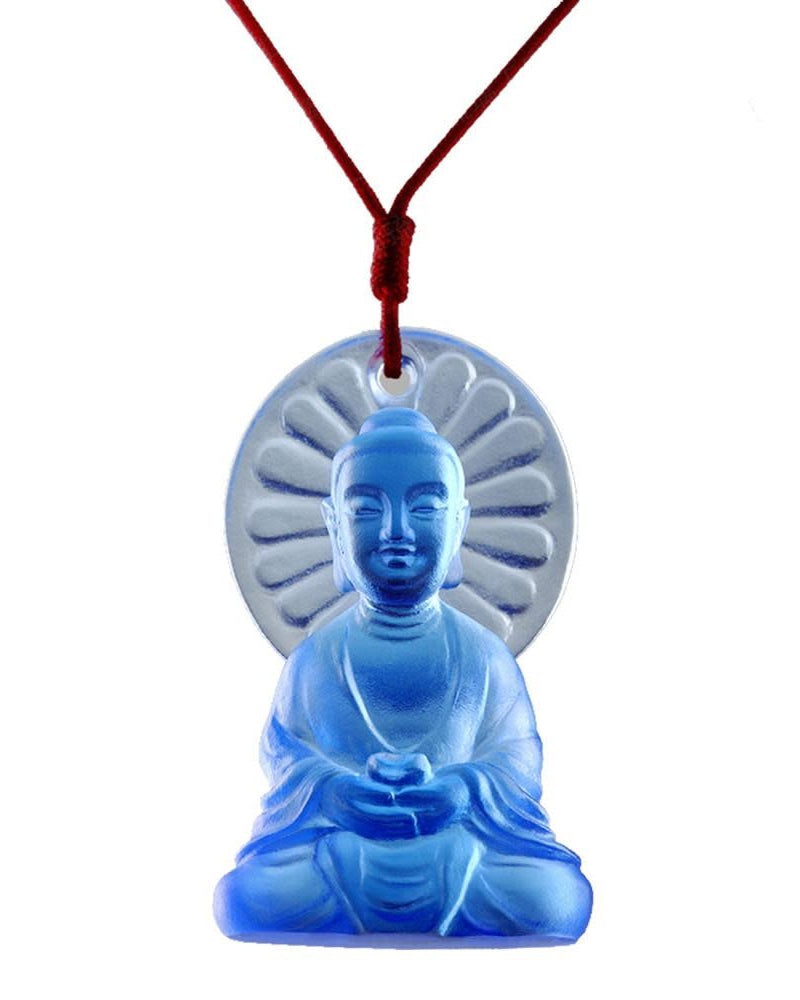 LIULI Crystal Art Crystal Pendant, Necklace, Medicine Buddha, "Luminosity at Hand" (Blue)