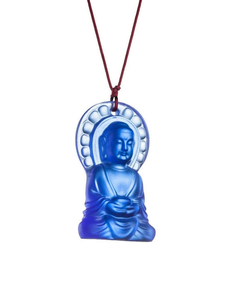 LIULI Crystal Art Crystal Pendant, Necklace, Medicine Buddha, "Luminosity at Hand" (Blue)