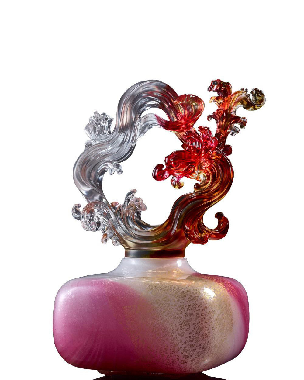 LIULI Crystal Art Crystal Feng Shui, Wood Element, Dragon Treasure Vase "Ethereal Chime Baoping"