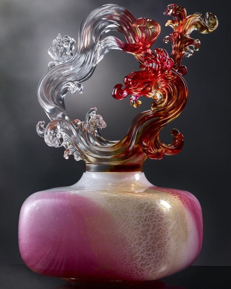 LIULI Crystal Art Crystal Feng Shui, Wood Element, Dragon Treasure Vase "Ethereal Chime Baoping"