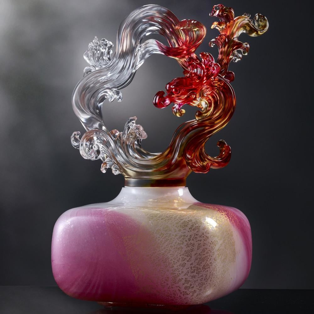 LIULI Crystal Art Crystal Feng Shui, Wood Element, Dragon Treasure Vase "Ethereal Chime Baoping"