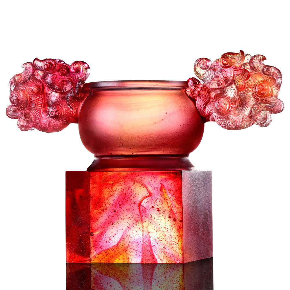 LIULI Crystal Art Crystal Vessel, "Divine Dragon Cluster Ding"