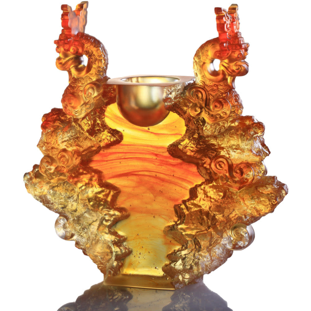 LIULI Crystal Art Crystal Vessel, Chinese Ding, Docility with Boldness-Ding of Dragon Rising