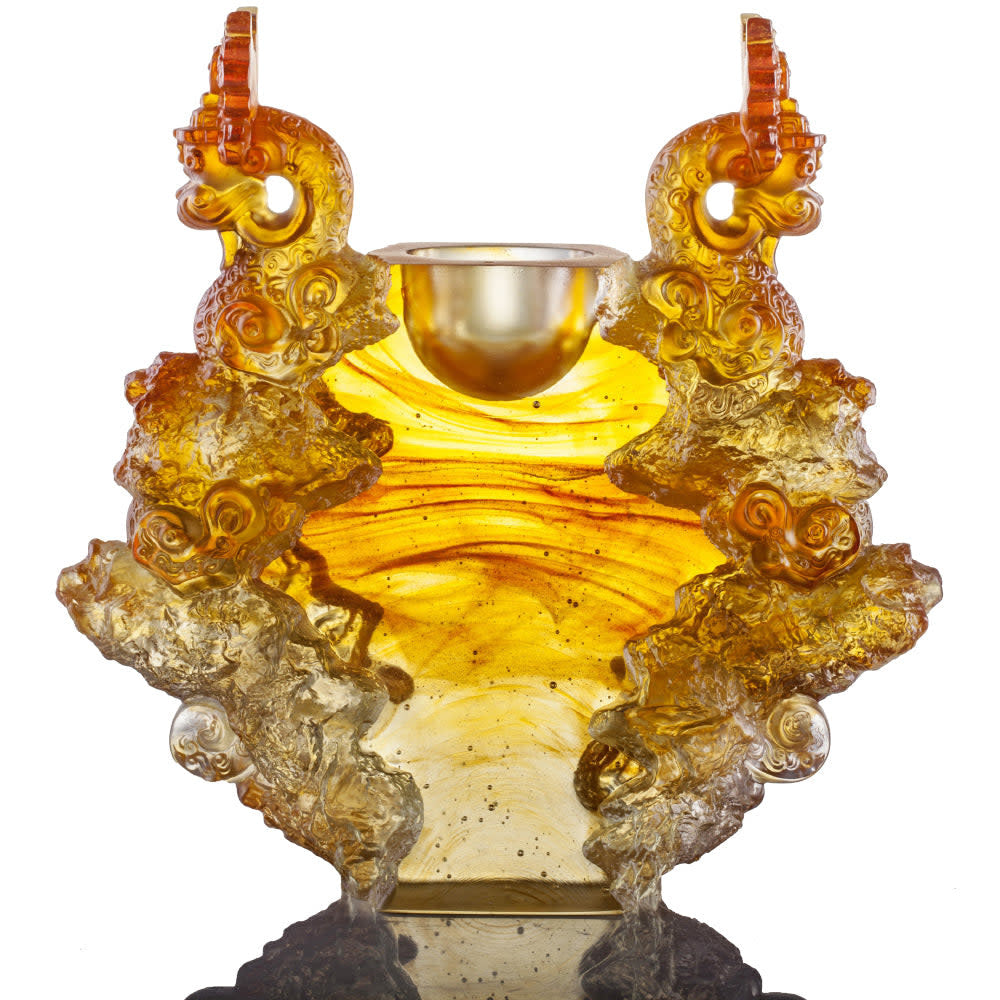 LIULI Crystal Art Crystal Vessel, Chinese Ding, Docility with Boldness-Ding of Dragon Rising